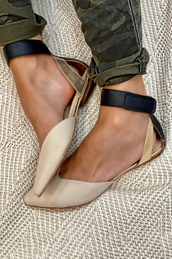 Charlotte | Two-Tone Pointed Toe Ankle Strap Flats