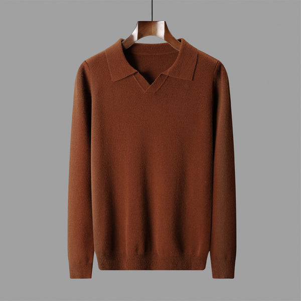 Adrian | Pull en maille de laine pour homme, col polo en V et poignets côtelés