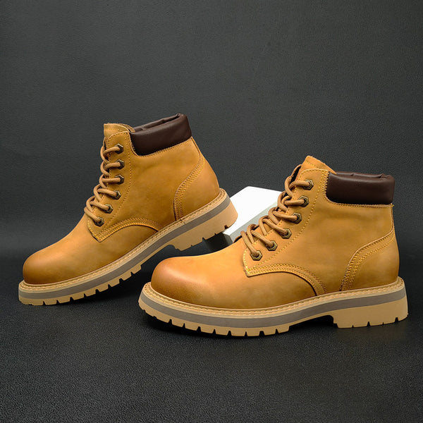 Bottes décontractées pour homme en cuir, montantes à lacets avec semelle plateforme