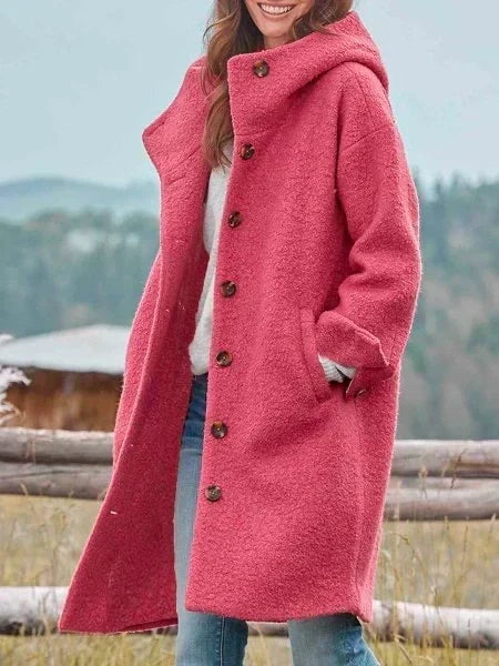 Lucy | Manteau long à capuche avec fermeture boutonnée et poches