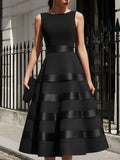 Zoe | Sleeveless Boat Neck Midi Dress with Ruffle Skirt