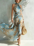 Josie | Leopard Halter Maxi Dress, Open Back