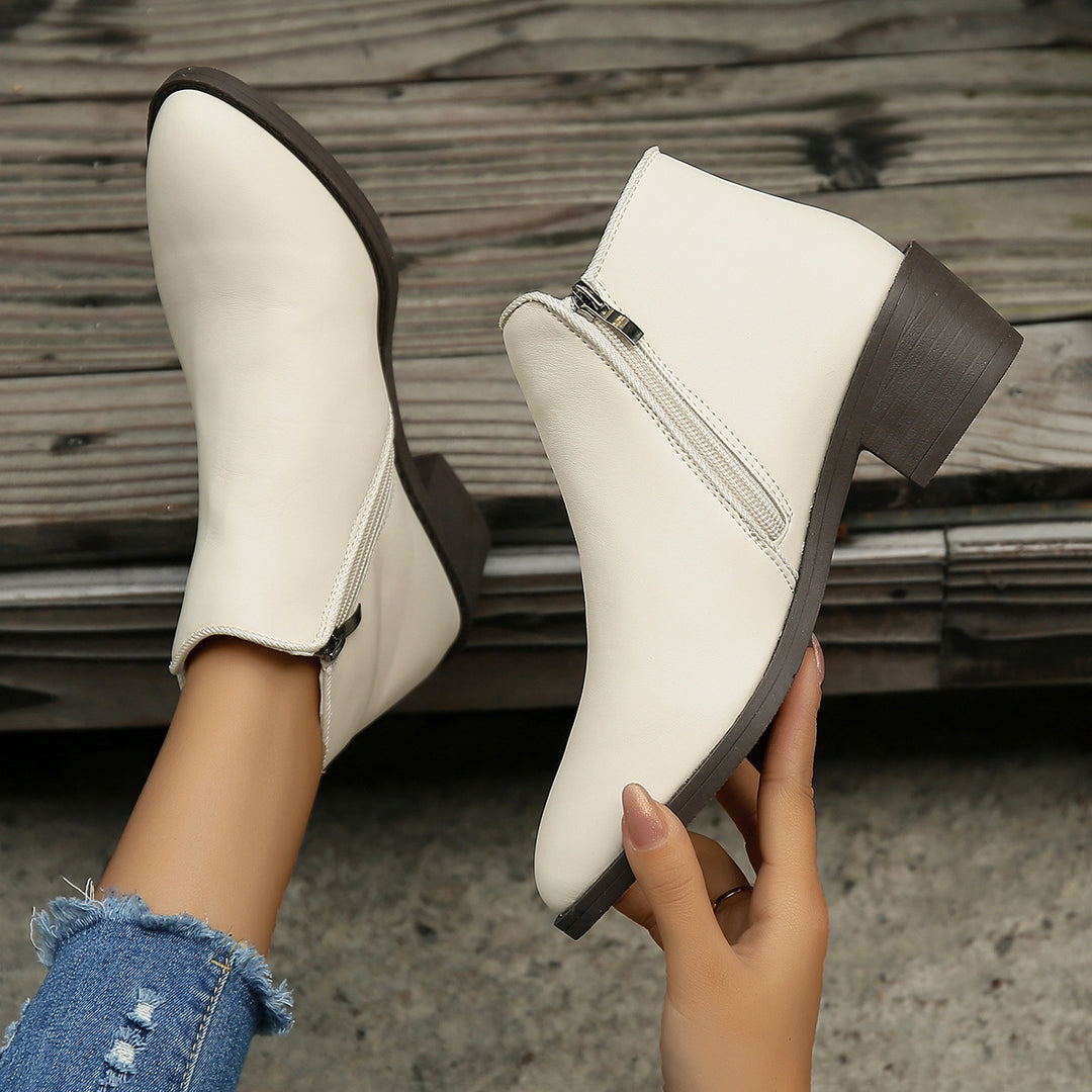 Women's chunky heel ankle boots with side zipper
