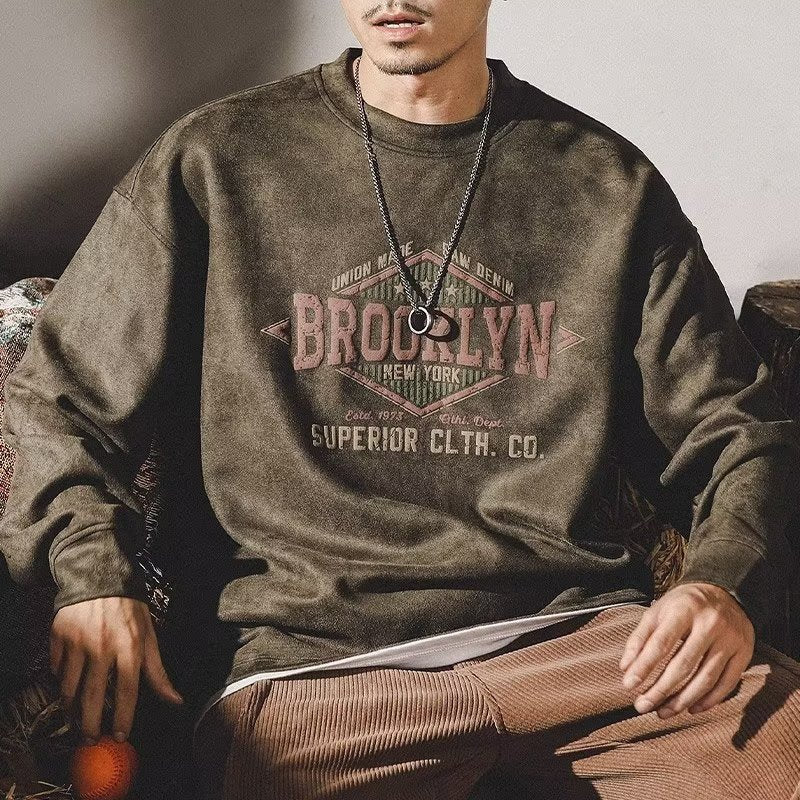 Men's vintage loose fit sweater in green and brown