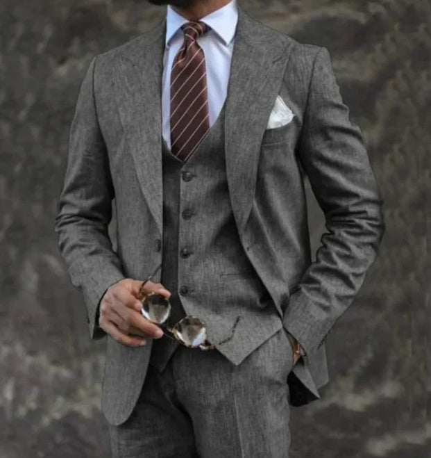 Men's pink slim fit three-piece suit set