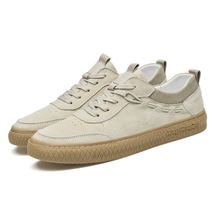 Men's low top leather sneakers in sand color