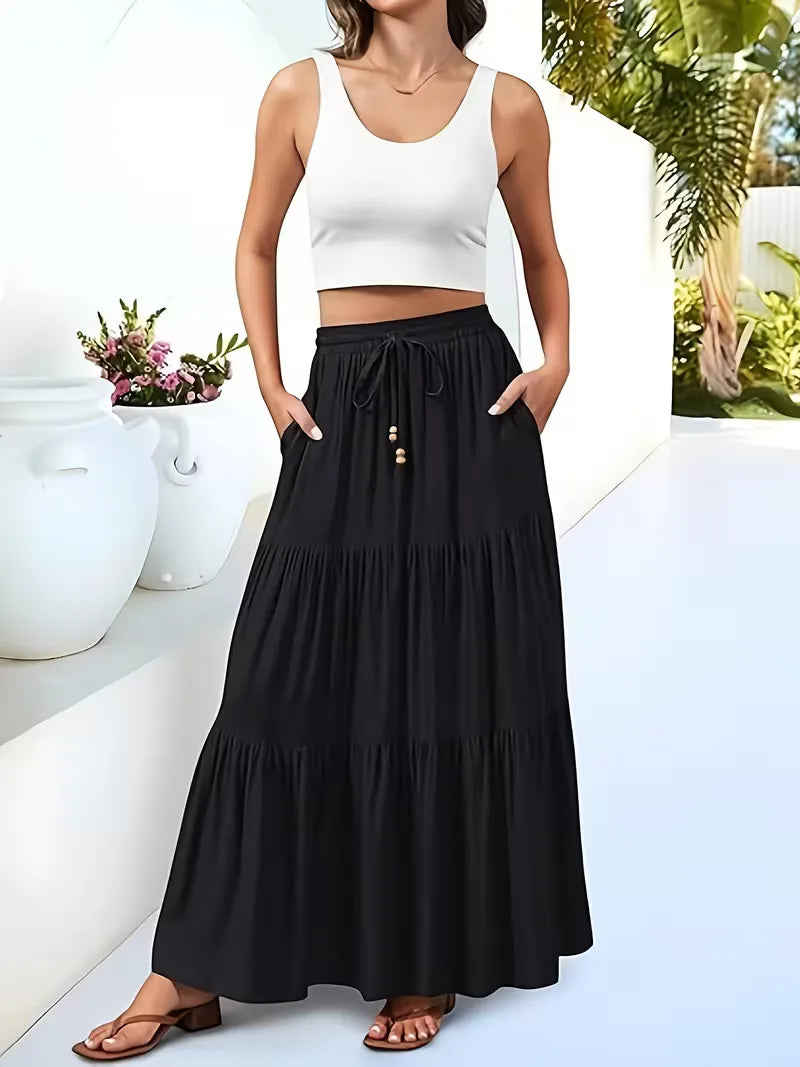 Noelle | High Waist Tiered Maxi Skirt