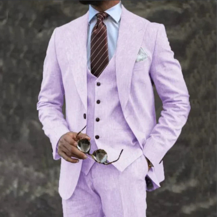 Men's pink slim fit three-piece suit set