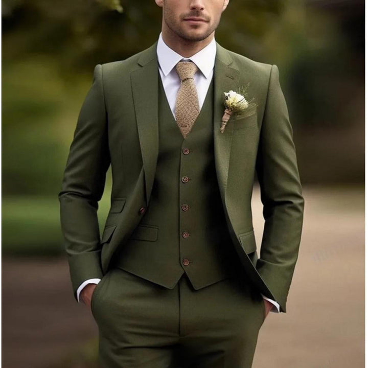 Men's slim fit three-piece business suit front view