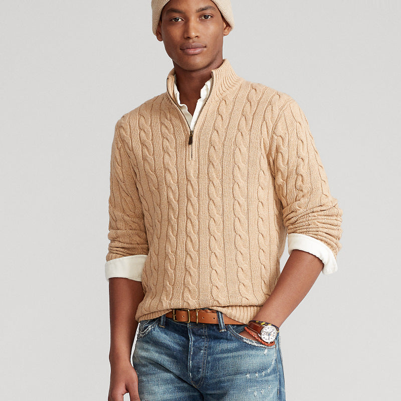 Men's gray slim fit turtleneck sweater on model