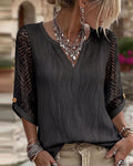 Eloise | Blouse texturée à col en V et manches en dentelle pour femme