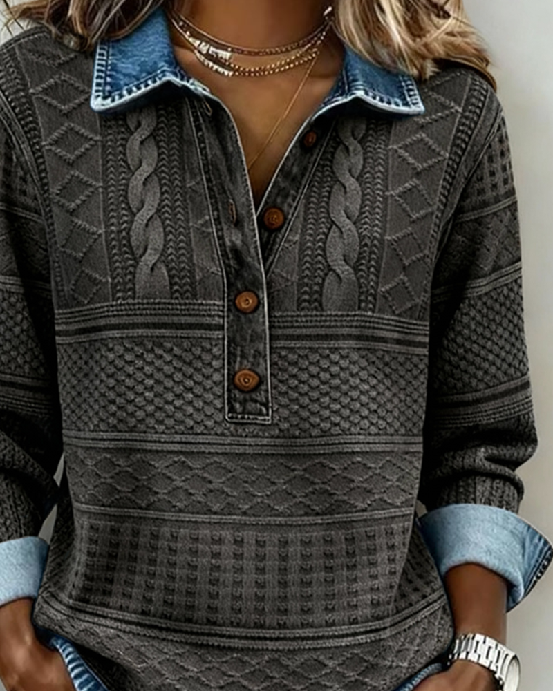 Briar | Women's Denim-Look Knit Polo Top