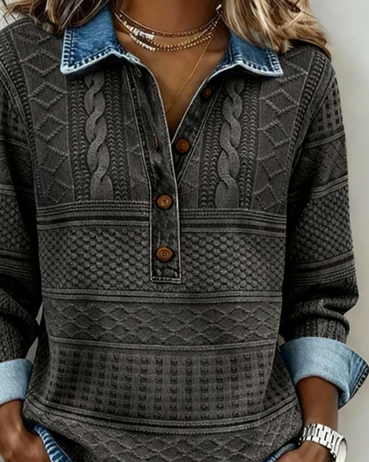 Briar | Women's Denim-Look Knit Polo Top