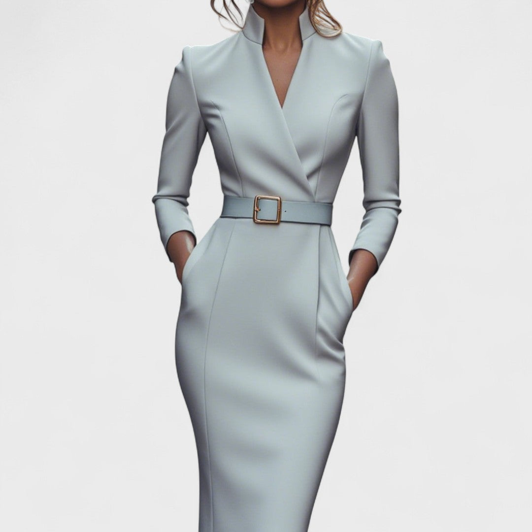 Indie | Elegant belted dress with mandarin collar