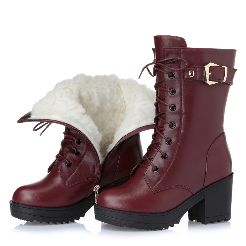 Women's black leather Martin boots with chunky heel