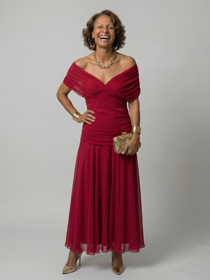 Keira | Off Shoulder Flow Midi Dress