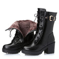 Camila | Bottines style rangers en cuir pour femme, fermeture éclair latérale