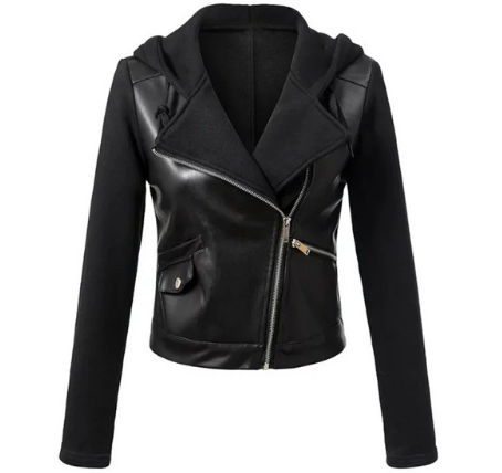 Women's black motorcycle jacket with biker style
