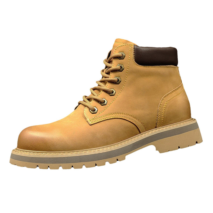 Men's yellow leather Martin boots with lace-up front