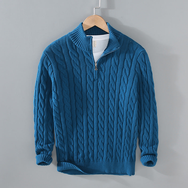 Men's gray slim fit turtleneck sweater on model