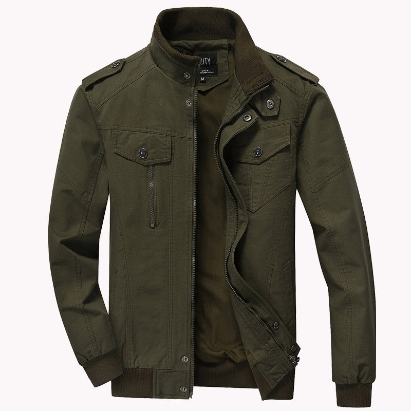 Men's khaki bomber jacket with military flight style
