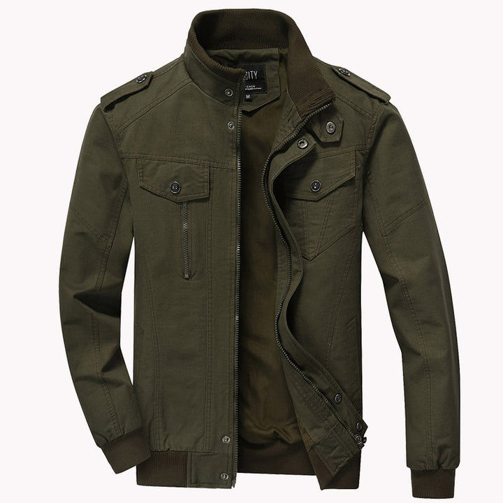 Men's khaki bomber jacket with military flight style