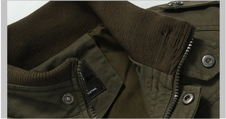 Men's khaki bomber jacket with military flight style