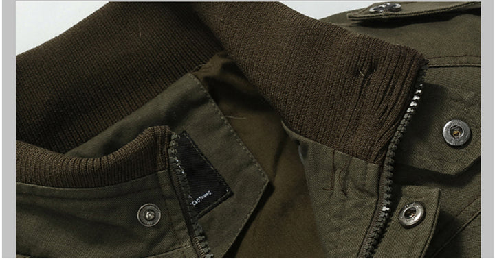 Men's khaki bomber jacket with military flight style