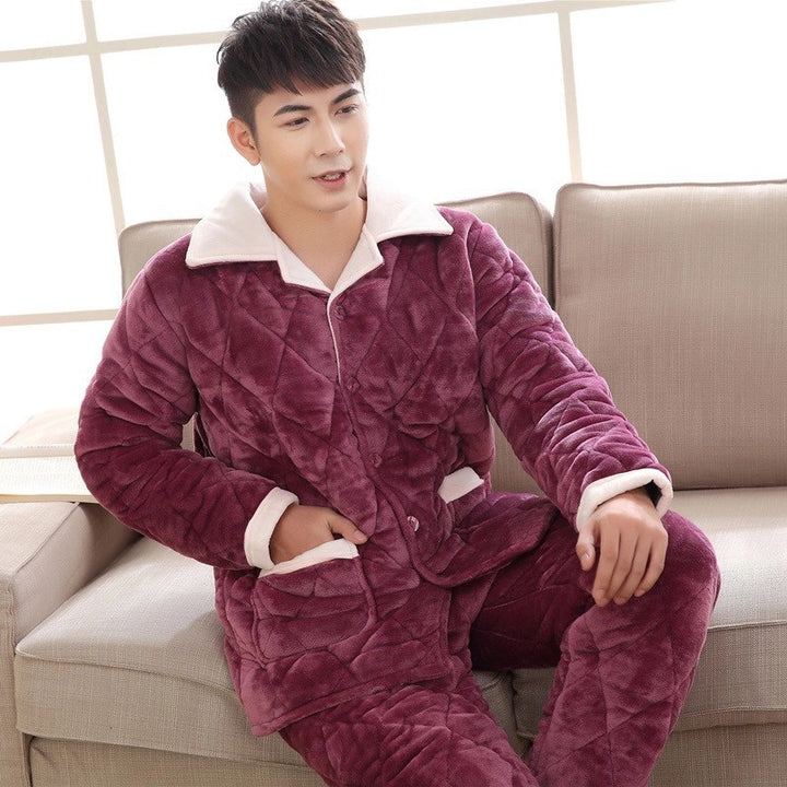 Men's purple pajama set with suit collar