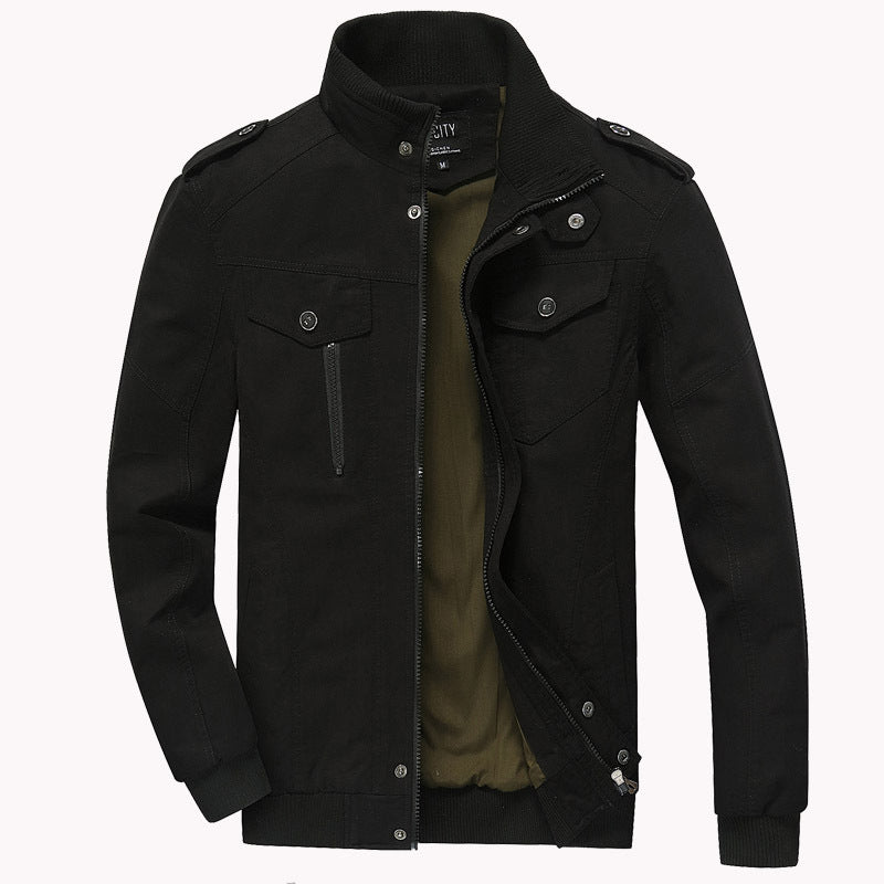 Men's khaki bomber jacket with military flight style