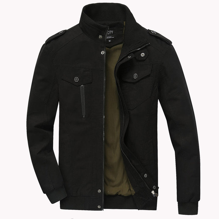Men's khaki bomber jacket with military flight style