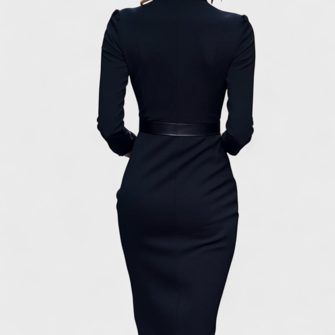 Indie | Elegant belted dress with mandarin collar