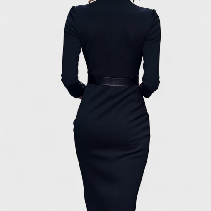 Indie | Elegant belted dress with mandarin collar