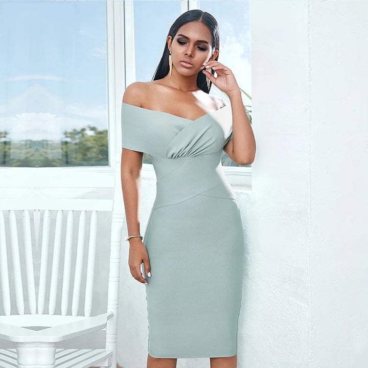 Women's off shoulder bandage midi party dress