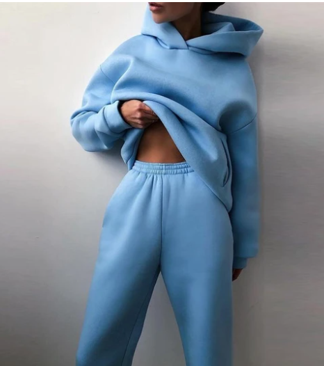 Woman wearing matching hooded knit tracksuit set – Detail view 16