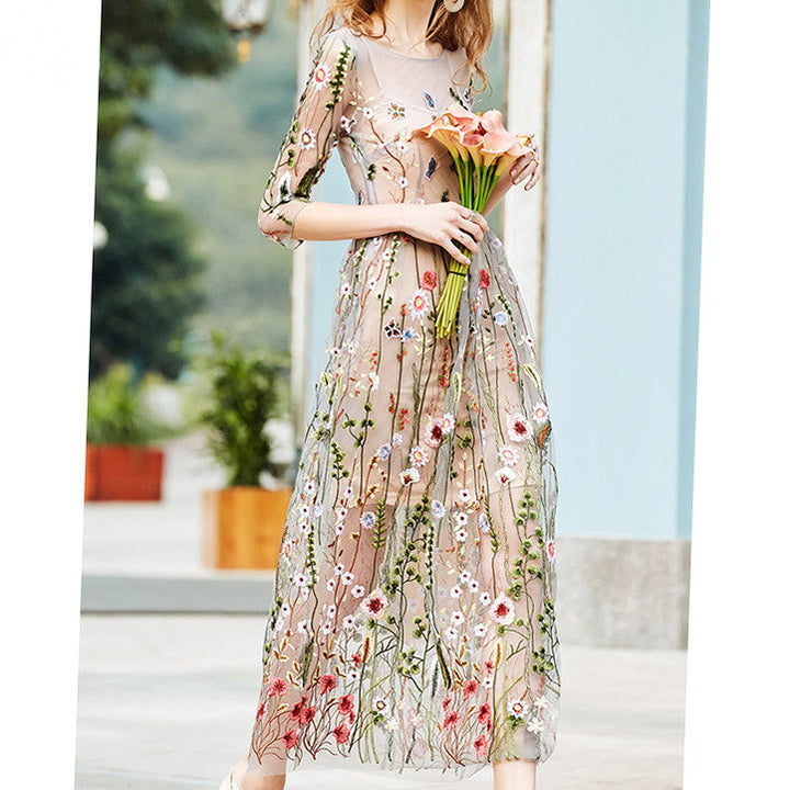 Floral boho dress with lace detail in black