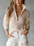 Celeste | Open-Knit Half-Zip Relaxed Sweater