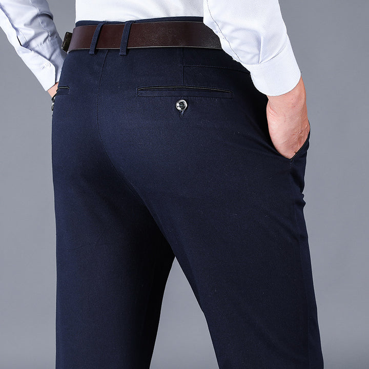 Men's straight fit business pants with multiple pockets