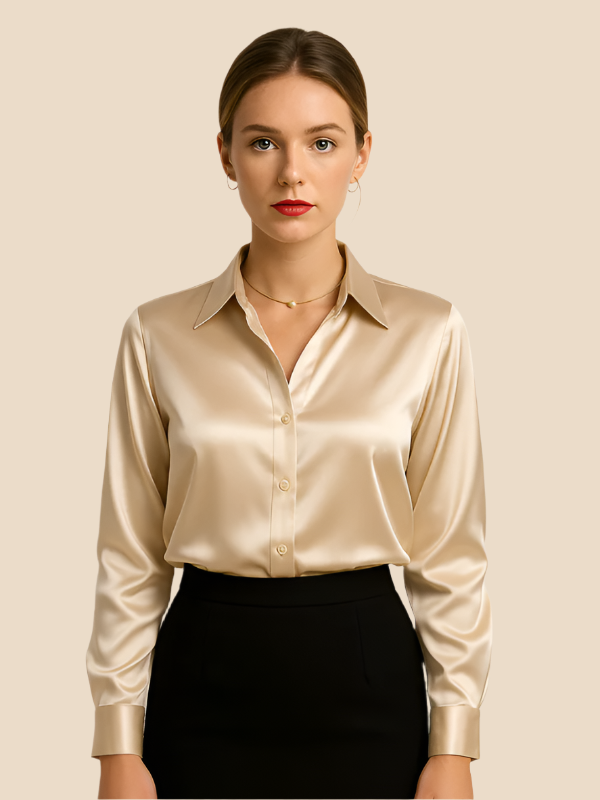 Philomena | Satin classic collar shirt - Beige