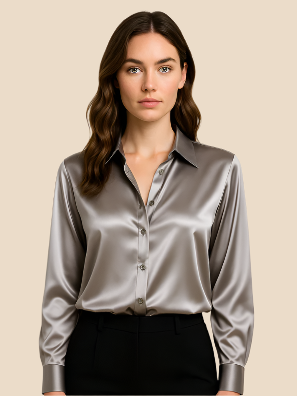 Philomena | Satin classic collar shirt - Gray