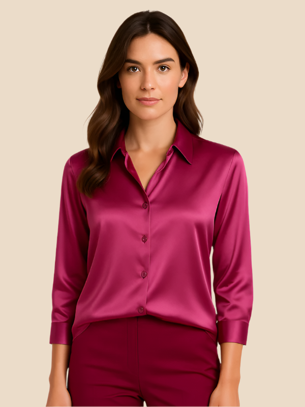 Philomena | Satin classic collar shirt - Pink