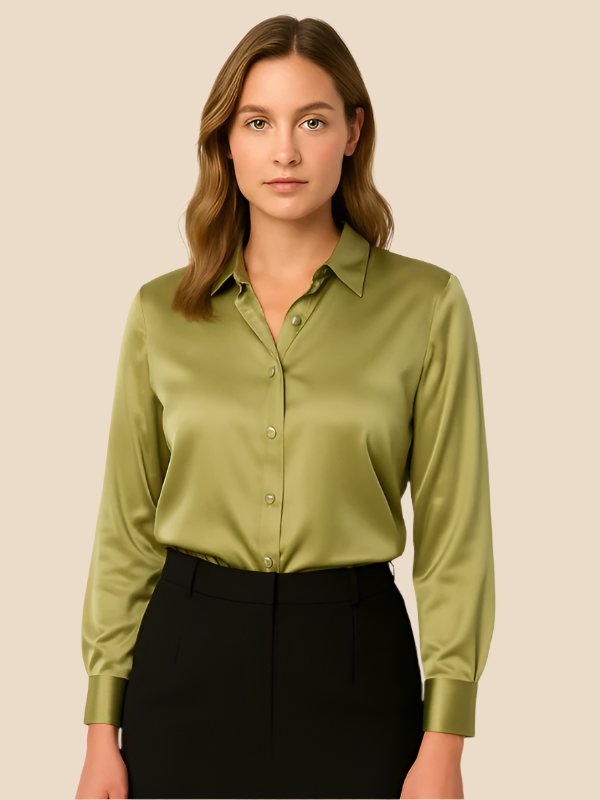 Philomena | Satin classic collar shirt - Light green