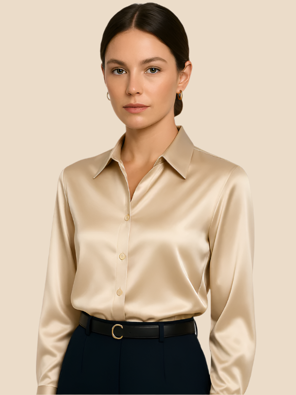 Philomena | Satin classic collar shirt - Apricot