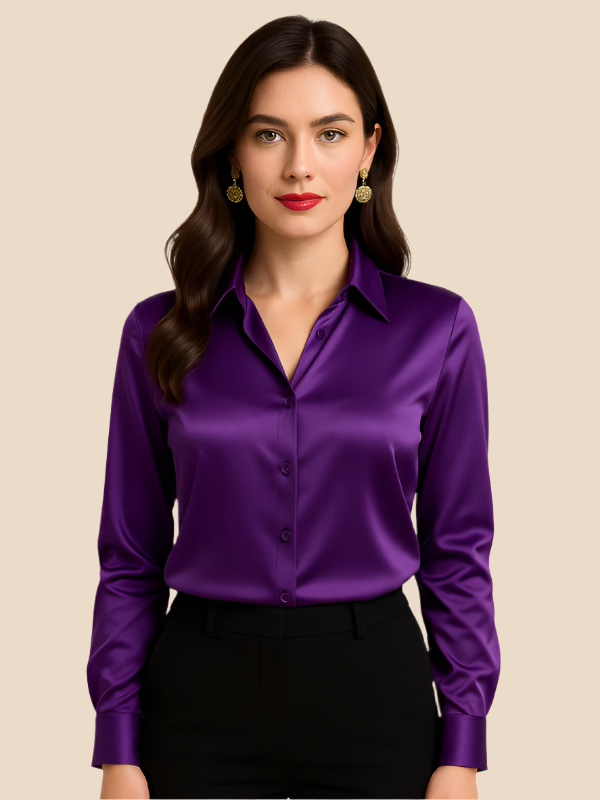 Philomena | Satin classic collar shirt - Purple