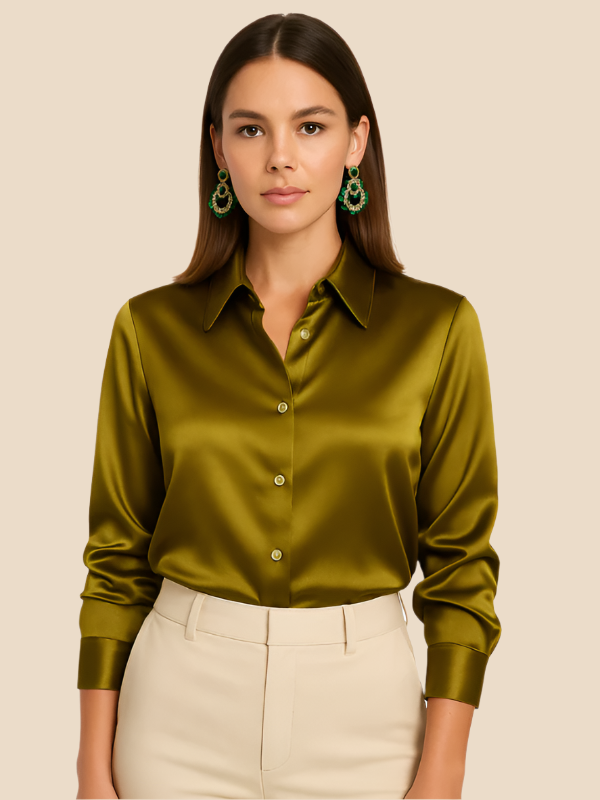 Philomena | Satin classic collar shirt - Yellow