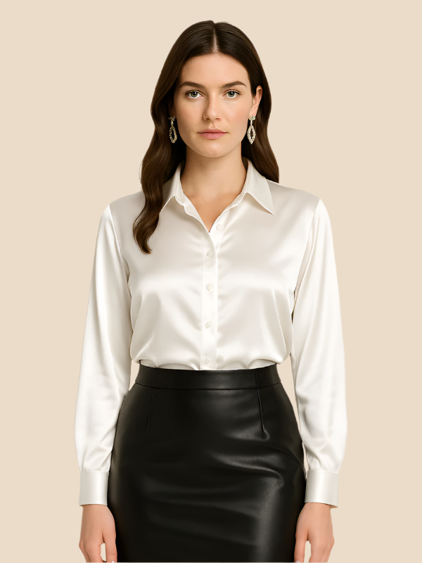 Philomena | Satin classic collar shirt - White