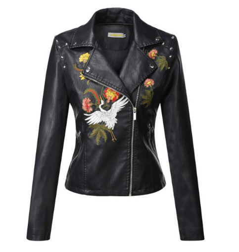 Women's black motorcycle jacket with biker style