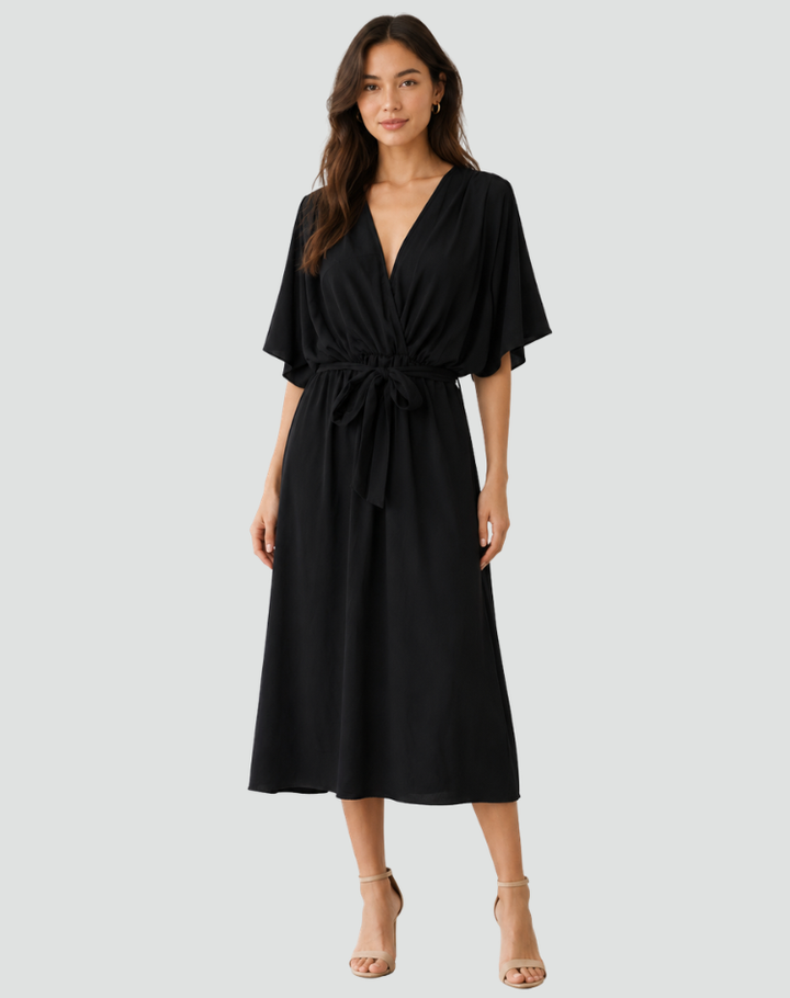 Olivia | Women’s Wrap Neck Midi Dress