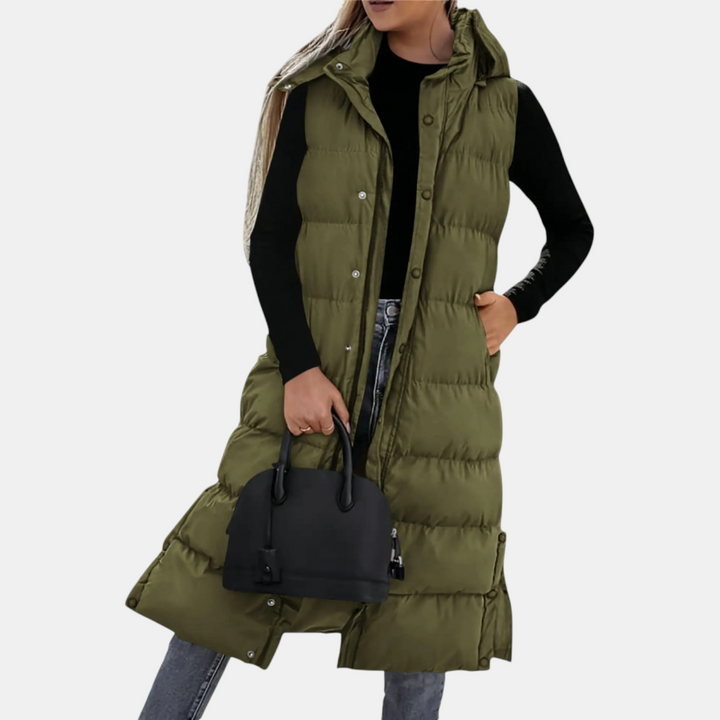 Pia | Long hooded puffer vest for women