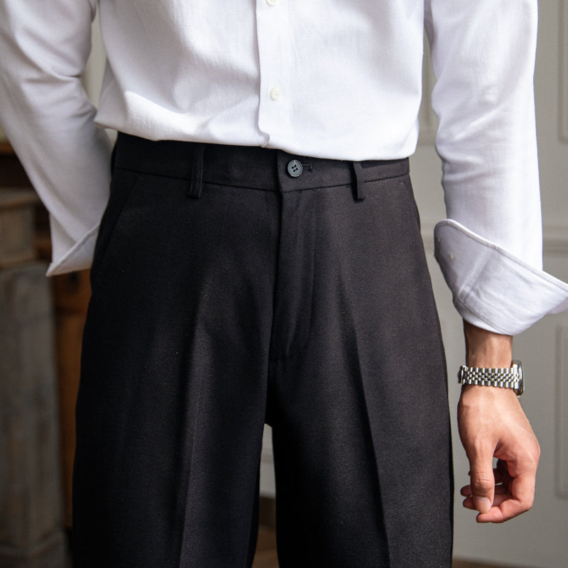 Men's slim tapered casual pants, front view